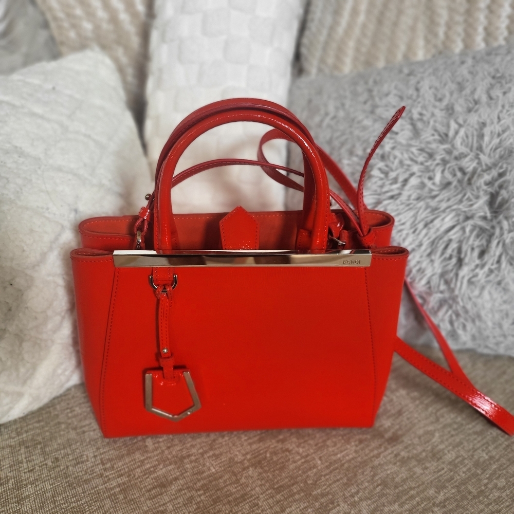 FENDI Vitello Vernice Camoscio 2Jours Tote Handbag Papavero..Authentic!!